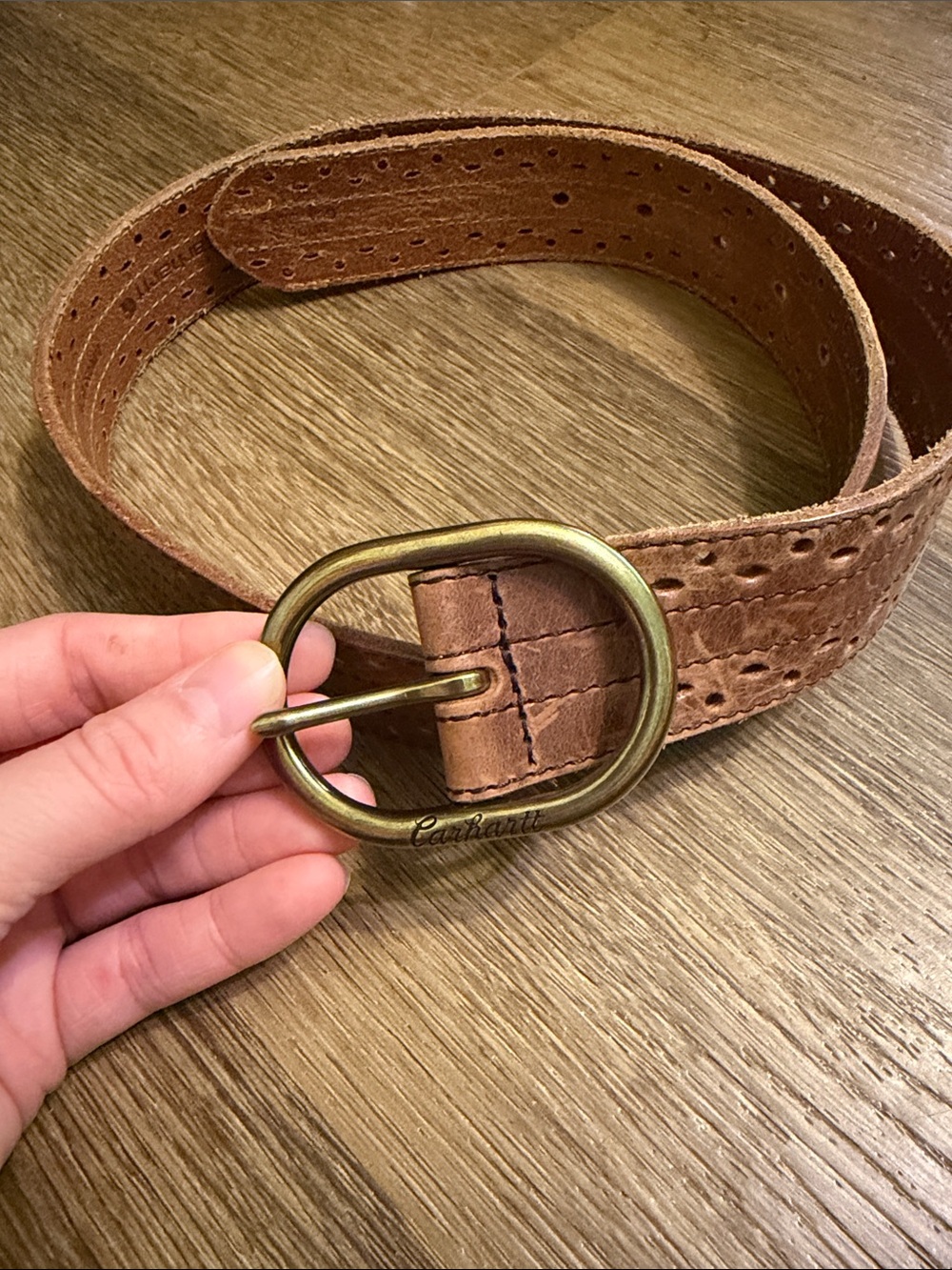 Carhartt Tan Sueded Leather Belt with Brass Oval Buckle